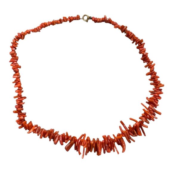 Vintage Red Coral Branch Beaded Necklace Statement 16" Natural Southwest - Picture 3 of 7